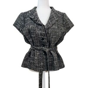 Women's Black Tweed Belted Jacket